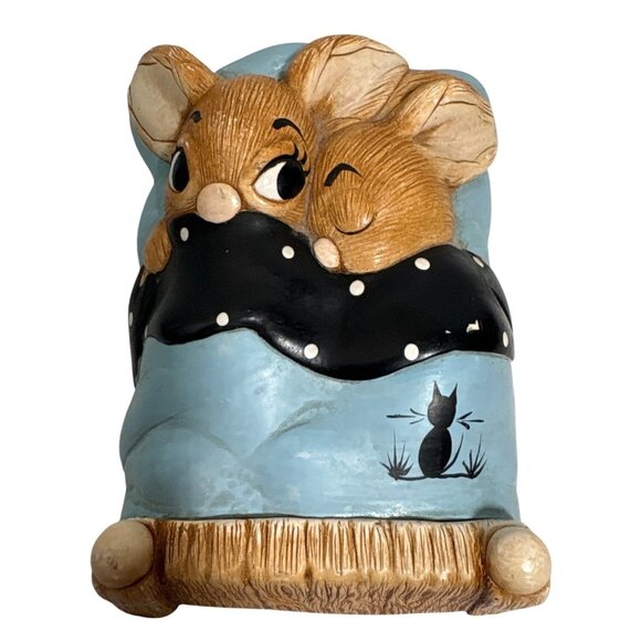 Pendelfin Rabbits Figurine Twins Bunnies in Bed Cat Blanket Stonecraft England - Picture 1 of 15